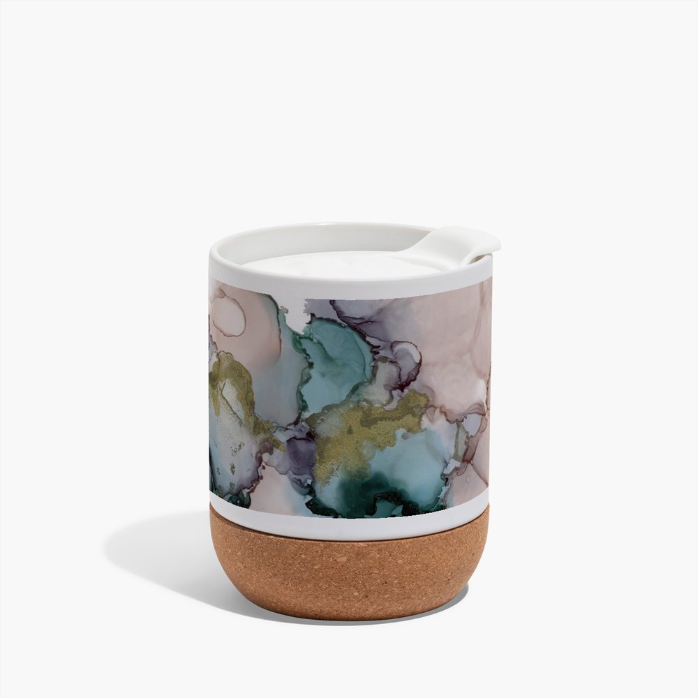 Cork Base Ceramic Mugs - Alcohol ink 2