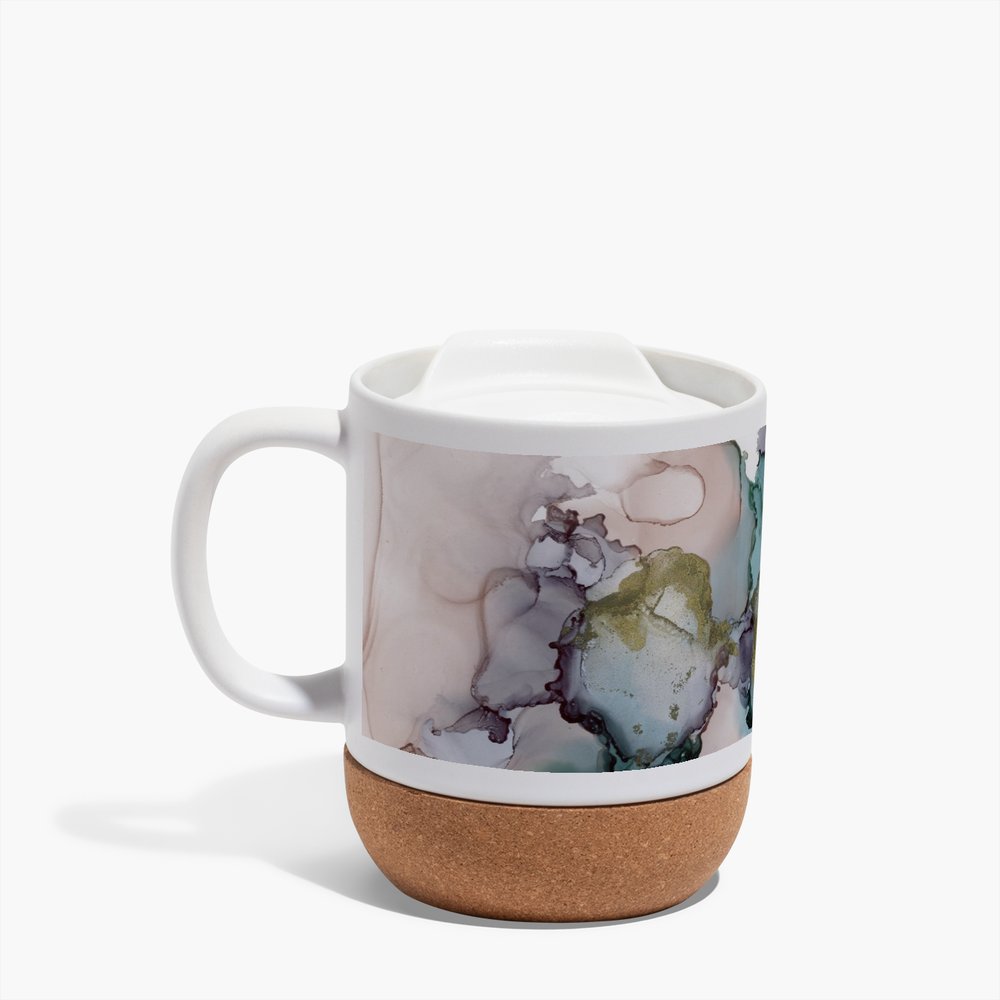 Cork Base Ceramic Mugs - Alcohol ink 2