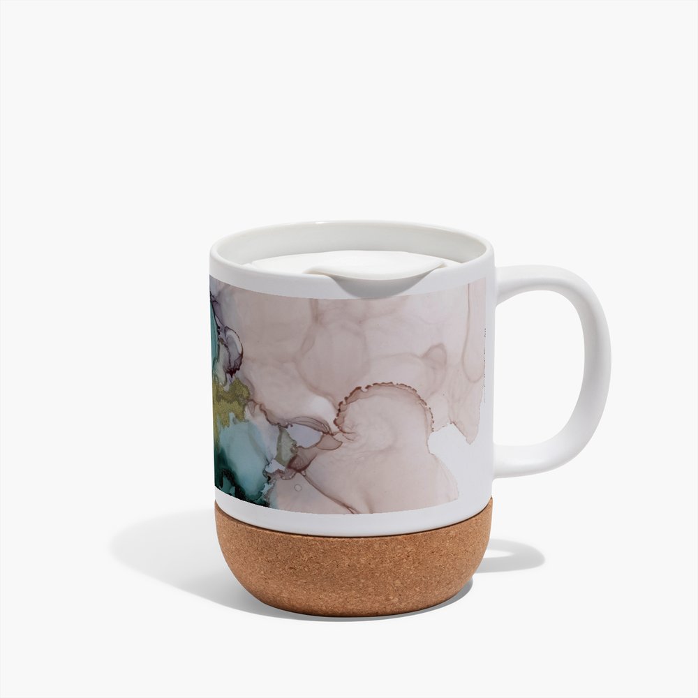 Cork Base Ceramic Mugs - Alcohol ink 2