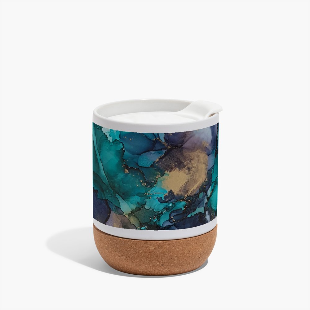 Cork Base Ceramic Mugs - Alcohol ink 1