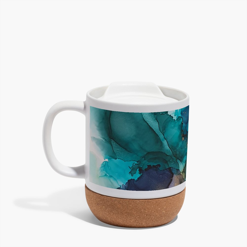 Cork Base Ceramic Mugs - Alcohol ink 1