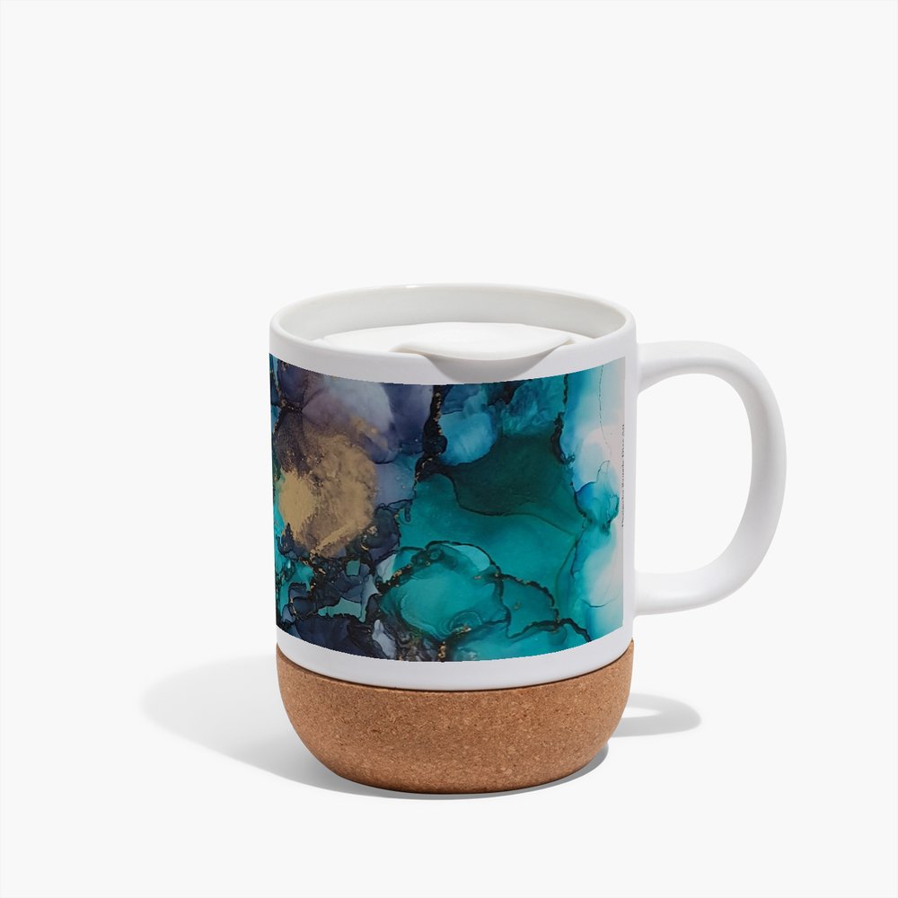Cork Base Ceramic Mugs - Alcohol ink 1